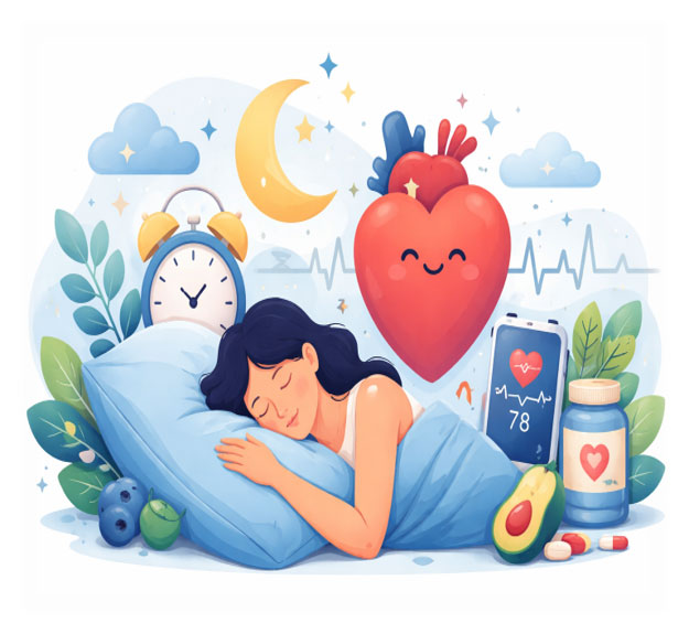 cartoon image of woman sleeping in bed with happy heart above her
